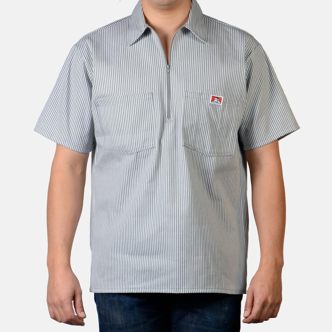 SHORT SLEEVE STRIPE 1/2 ZIP - GREY