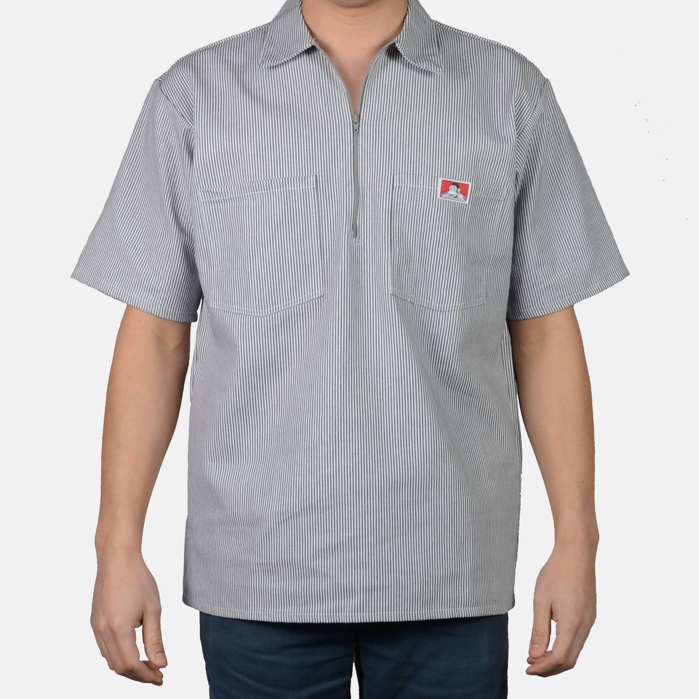 SHORT SLEEVE STRIPE 1/2 ZIP - HICKORY