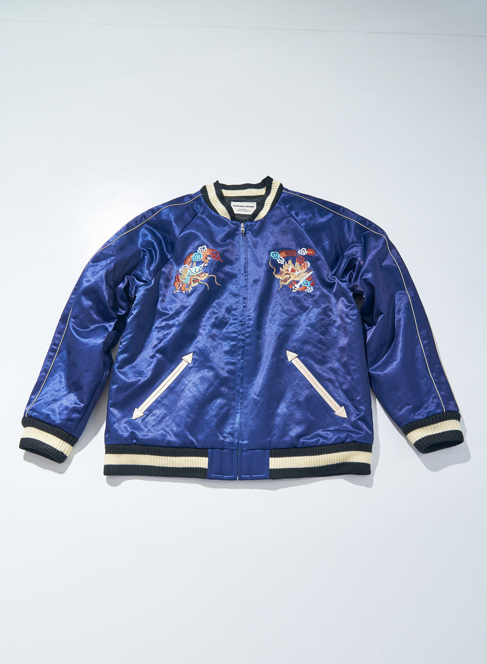 SJSKJ24 SUKAJAN EMBROIDERED SATIN SOUVENIR JACKET - INDIGO