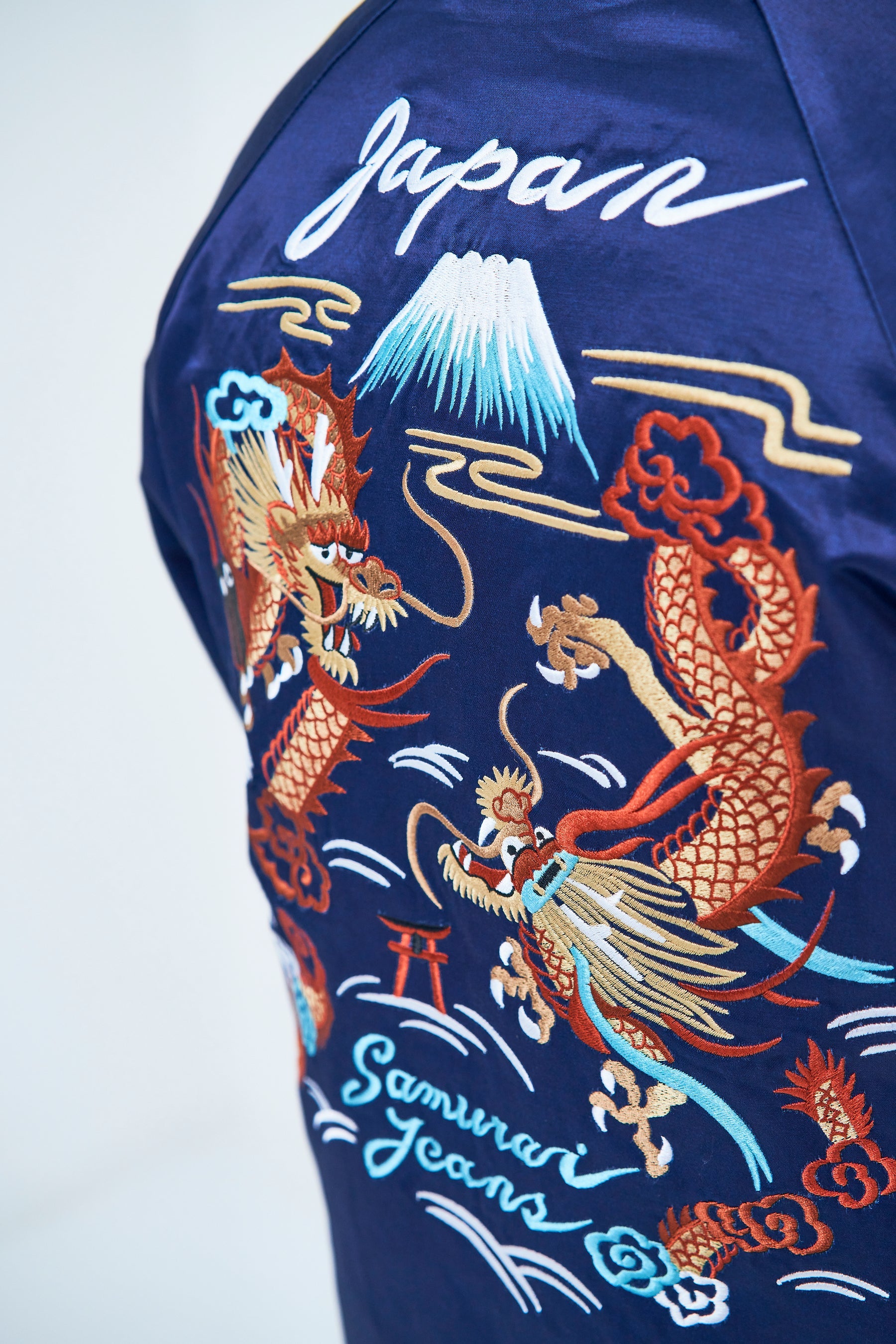 SJSKJ24 SUKAJAN EMBROIDERED SATIN SOUVENIR JACKET - INDIGO