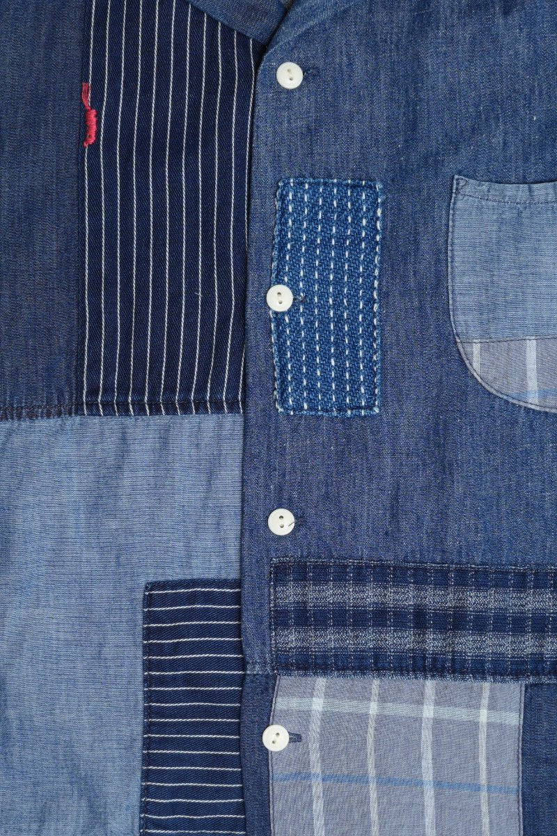 INDIGO MIX FABRIC PATCHWORK S/S OPEN SHIRT - INDIGO
