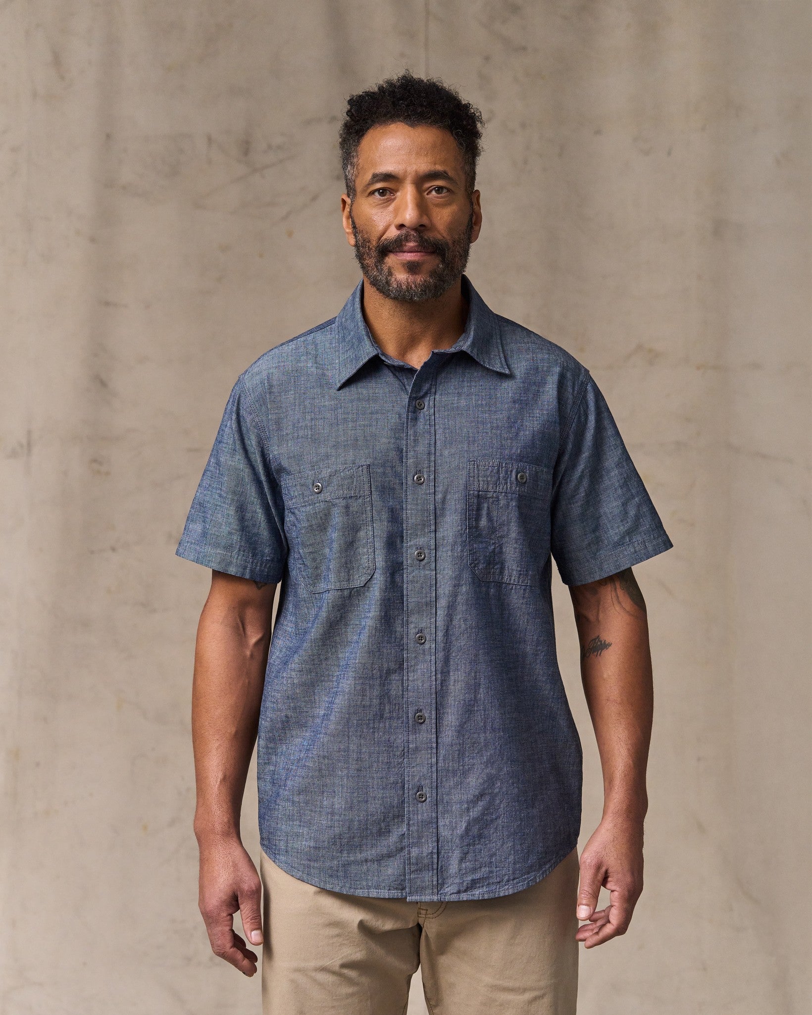 SHORT SLEEVE CHAMBRAY SHIRT - VINTAGE FADE