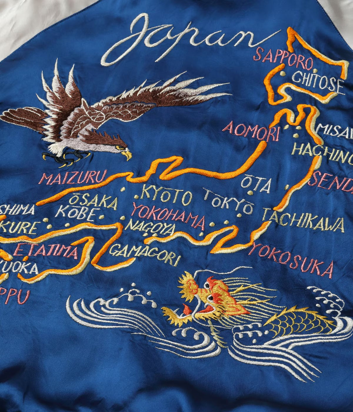 TT15911-159 Late 1940s Style Acetate Souvenir Jacket KOSHO & CO. Special Edition “EAGLE & DRAGON” × “JAPAN MAP” - ORANGE/NAVY