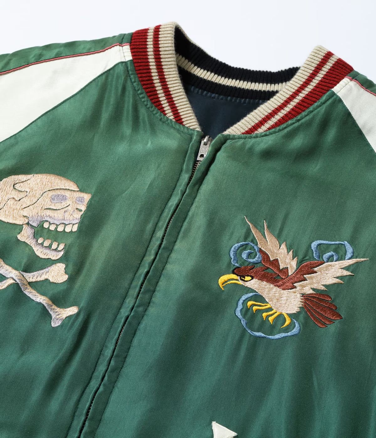 TT15878-119 Mid 1950s Style Acetate Souvenir Jacket “TIGER HEAD” X“CHEVY LOVER” (AGING MODEL) - BLACK/GREEN