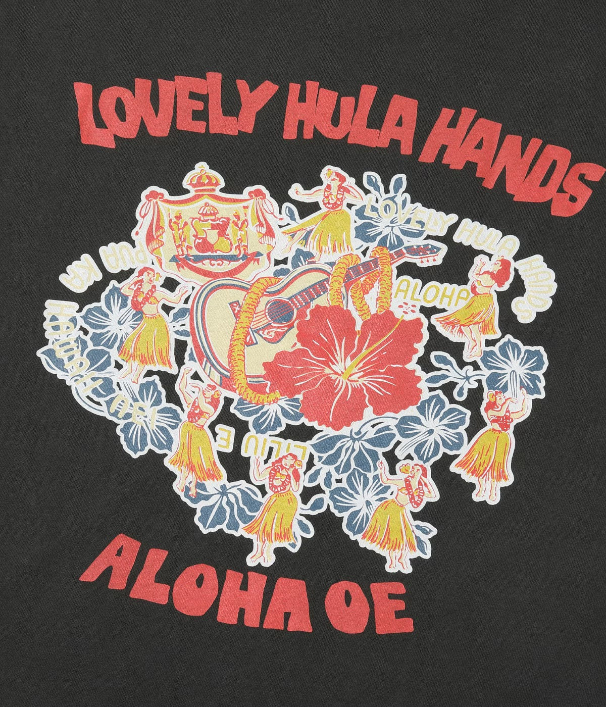 SS79712 SUNSURF PRINT T-SHIRTS “LOVELY HULA HANDS” - BLACK