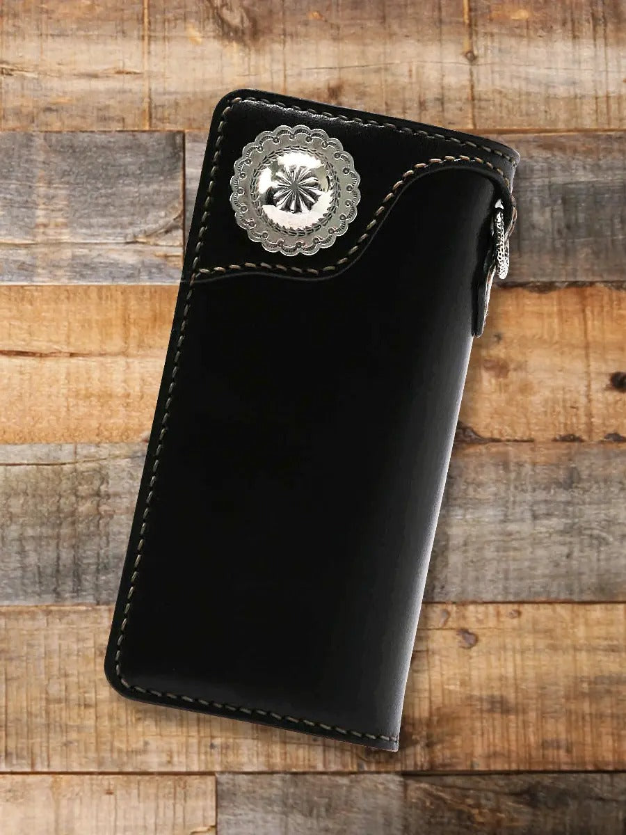 FN-WLN1-4SC HARNESS LEATHER LONG WALLET / CONCHO - BLACK