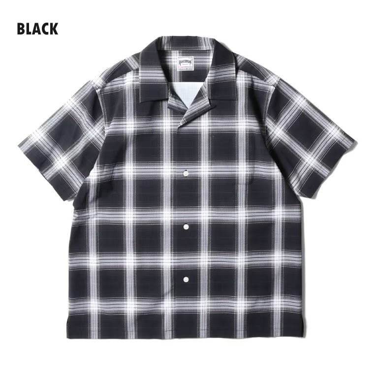 41314 VENT NYLON RIP OPEN COLLAR SHIRT (OMBRE CHECK) - BLACK