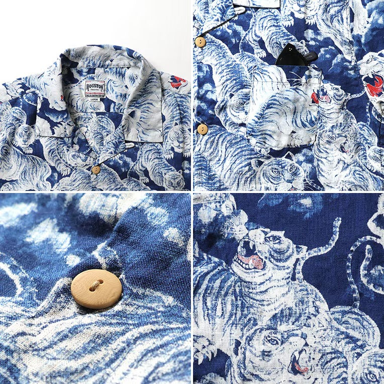 41356 LINEN ALOHA SHIRT (HUNDRED TIGERS) - INDIGO ONE WASH