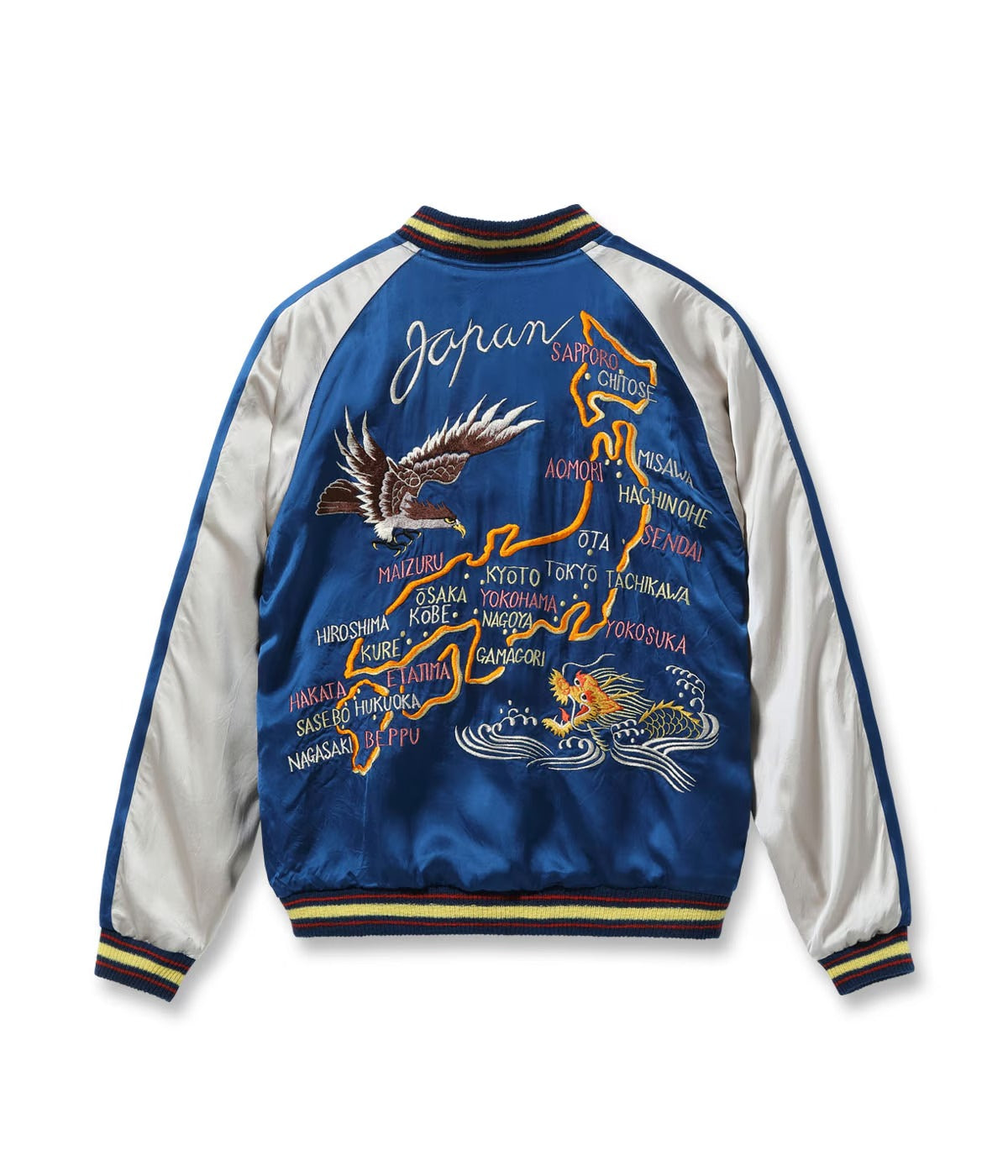 TT15911-159 Late 1940s Style Acetate Souvenir Jacket KOSHO & CO. Special Edition “EAGLE & DRAGON” × “JAPAN MAP” - ORANGE/NAVY