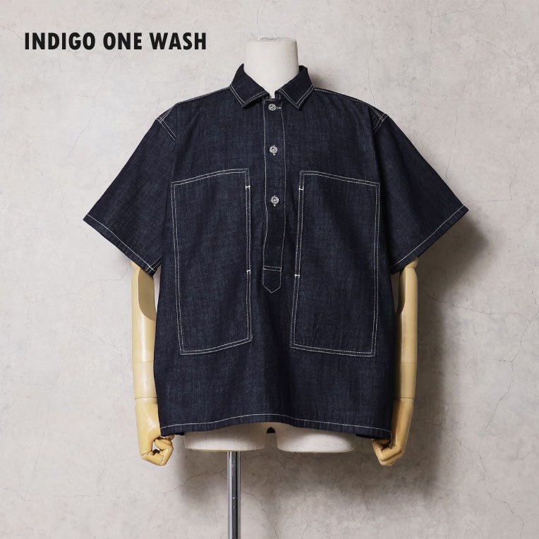 41343 U.S. COTTON DENIM S/S U.S.ARMY PULLOVER SHIRT - INDIGO ONE WASH