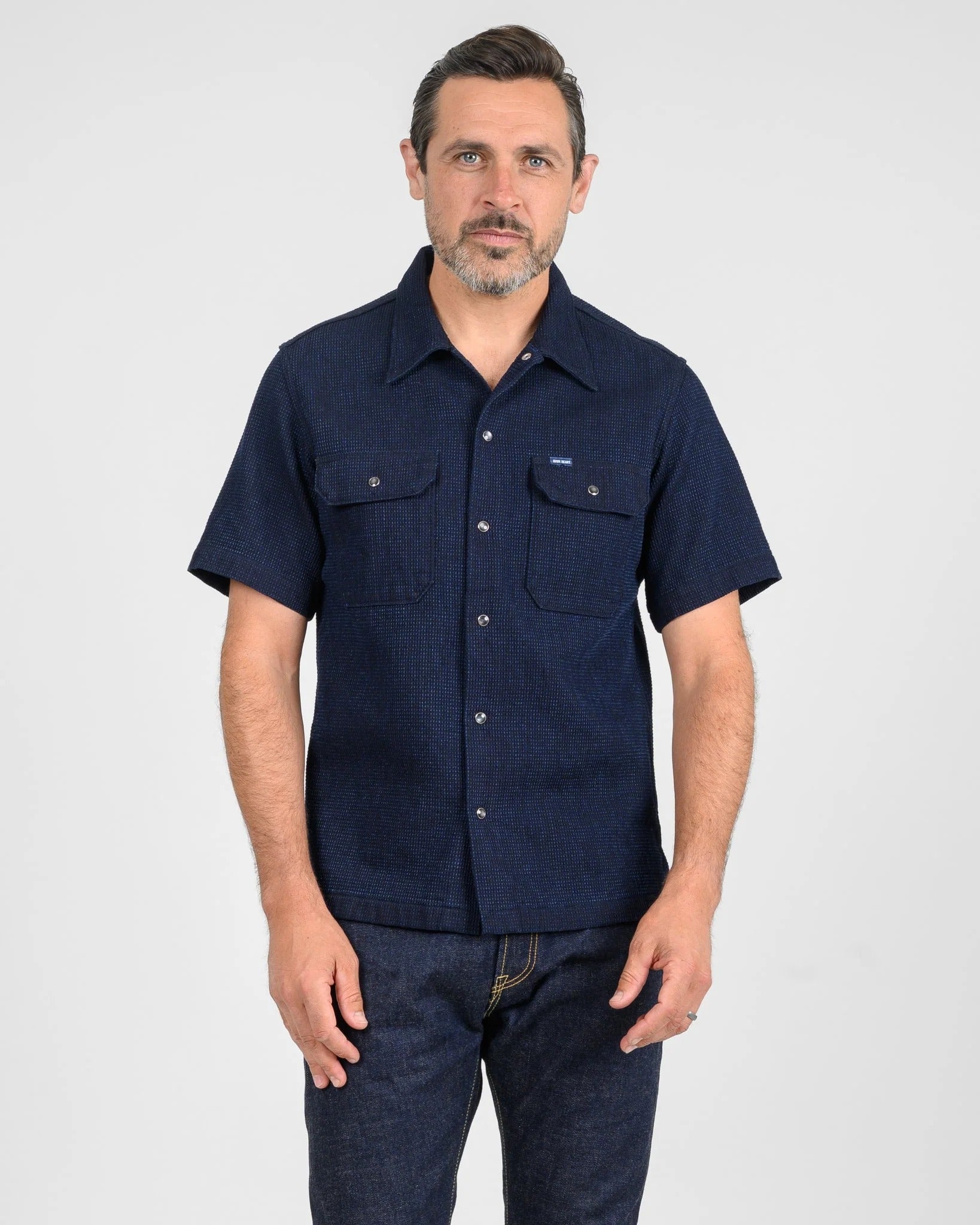 IHSH-445-IND 10OZ DOBBY CLOTH SHORT SLEEVE MECHANIC SHIRT - INDIGO