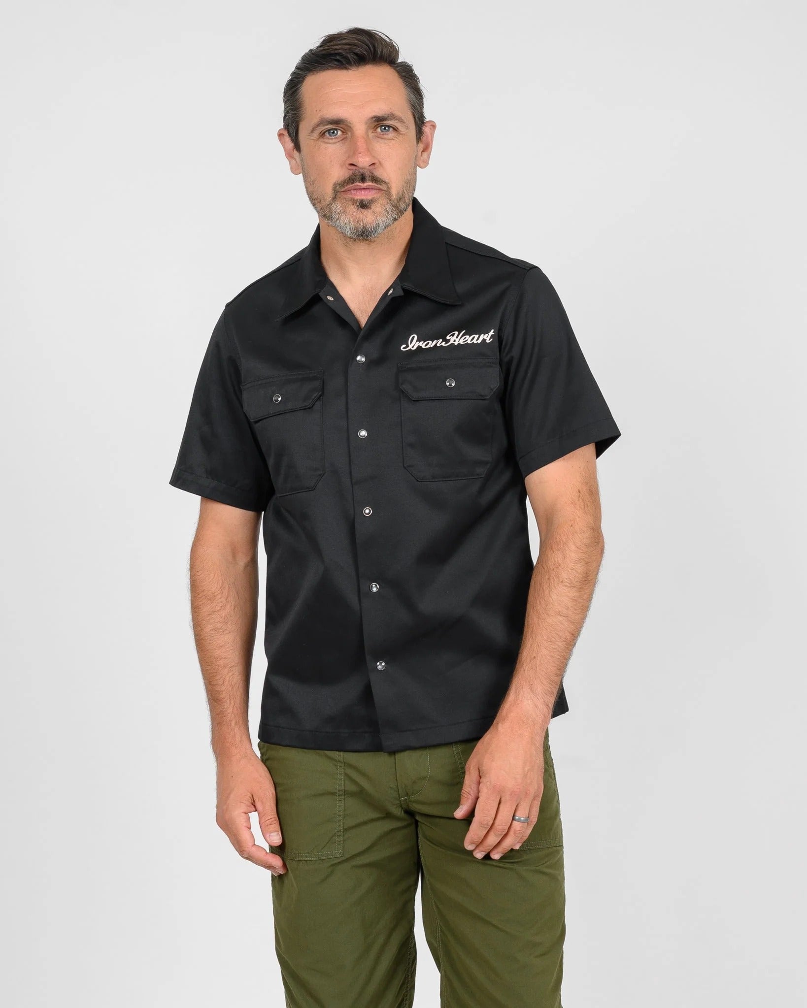 IHSH-446-BLK 9.6OZ T/C SHORT SLEEVED MECHANIC SHIRT - BLACK