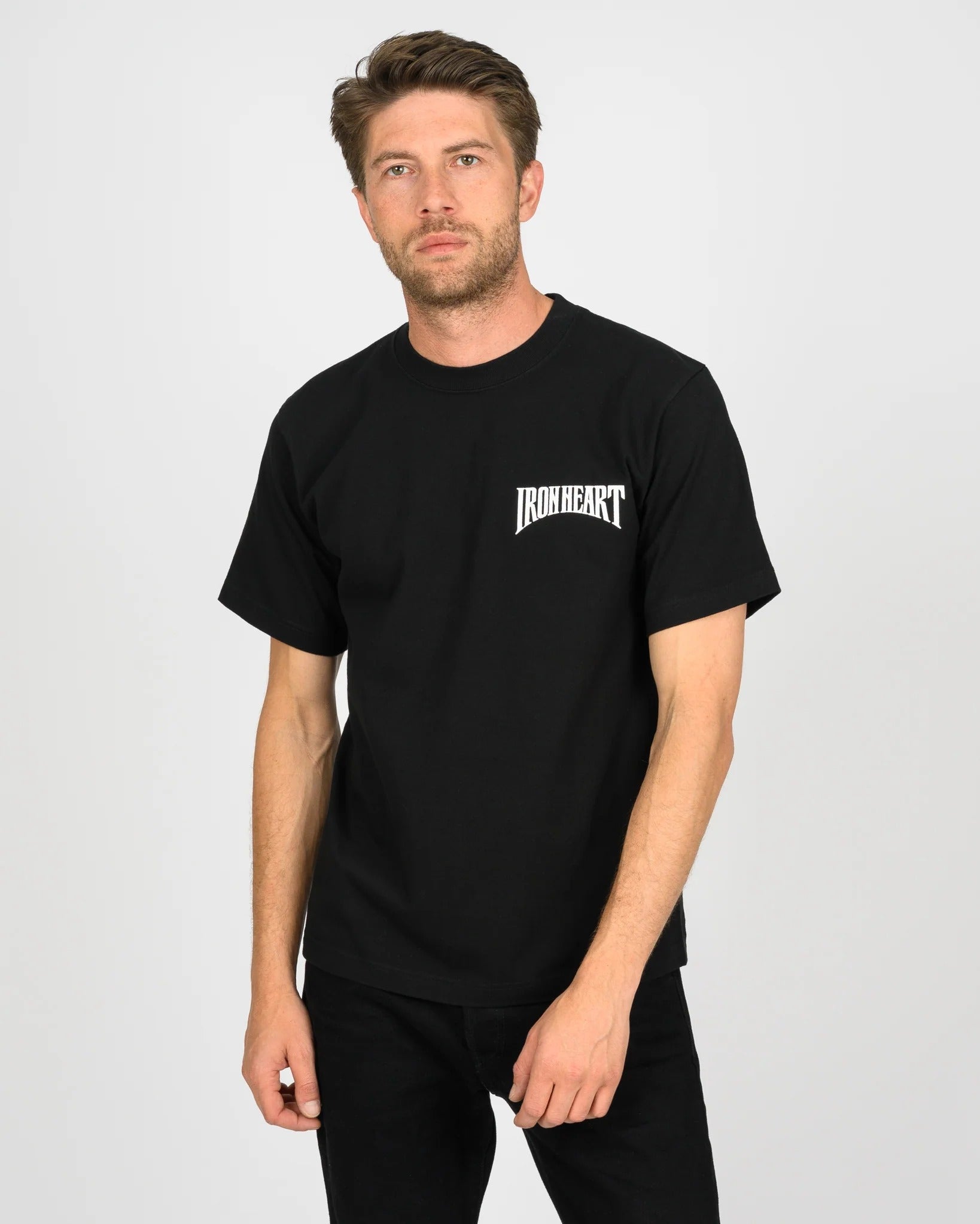 IHT-2601-BLK 7.5OZ PRINTED LOOPWHEEL CREW NECK T-SHIRT - BLACK