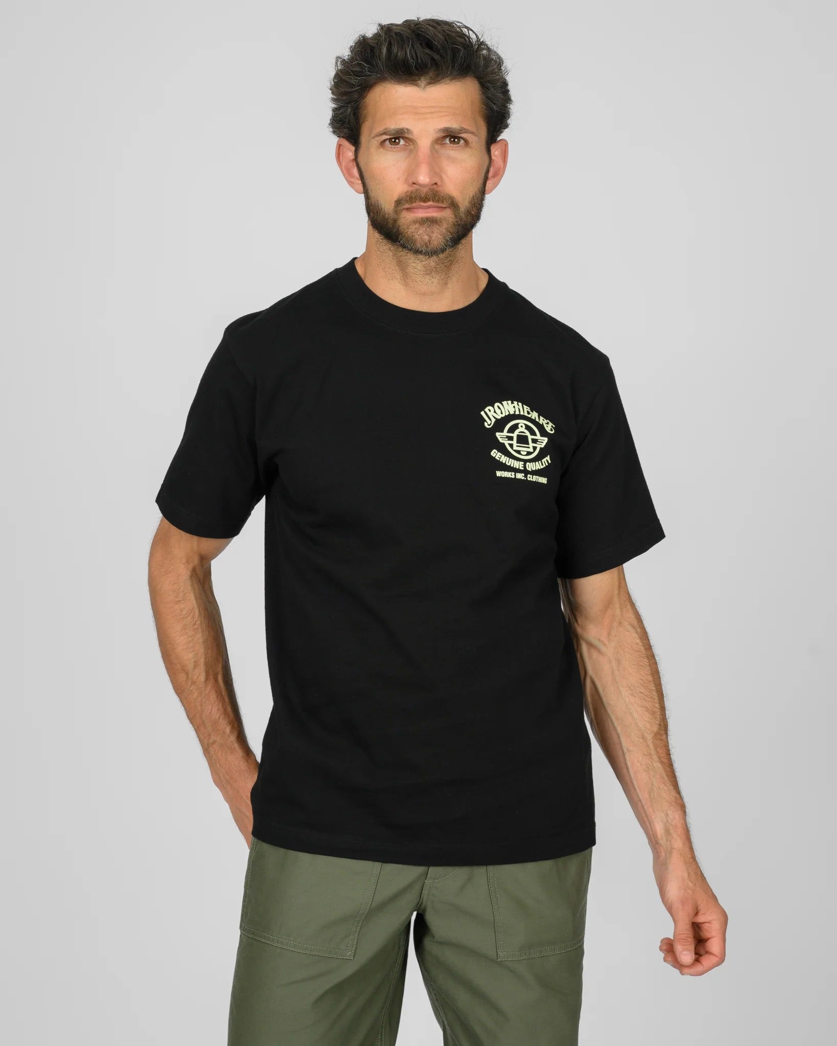 IHT-2603-BLK 7.5OZ PRINTED LOOPWHEEL CREW NECK T-SHIRT - BLACK