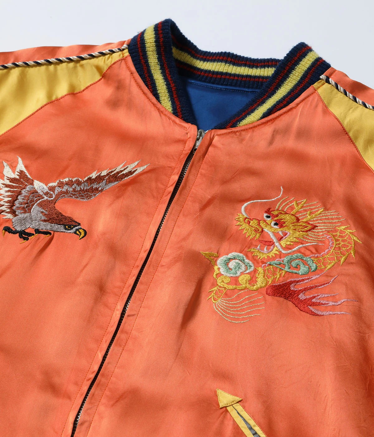 TT15911-159 Late 1940s Style Acetate Souvenir Jacket KOSHO & CO. Special Edition “EAGLE & DRAGON” × “JAPAN MAP” - ORANGE/NAVY