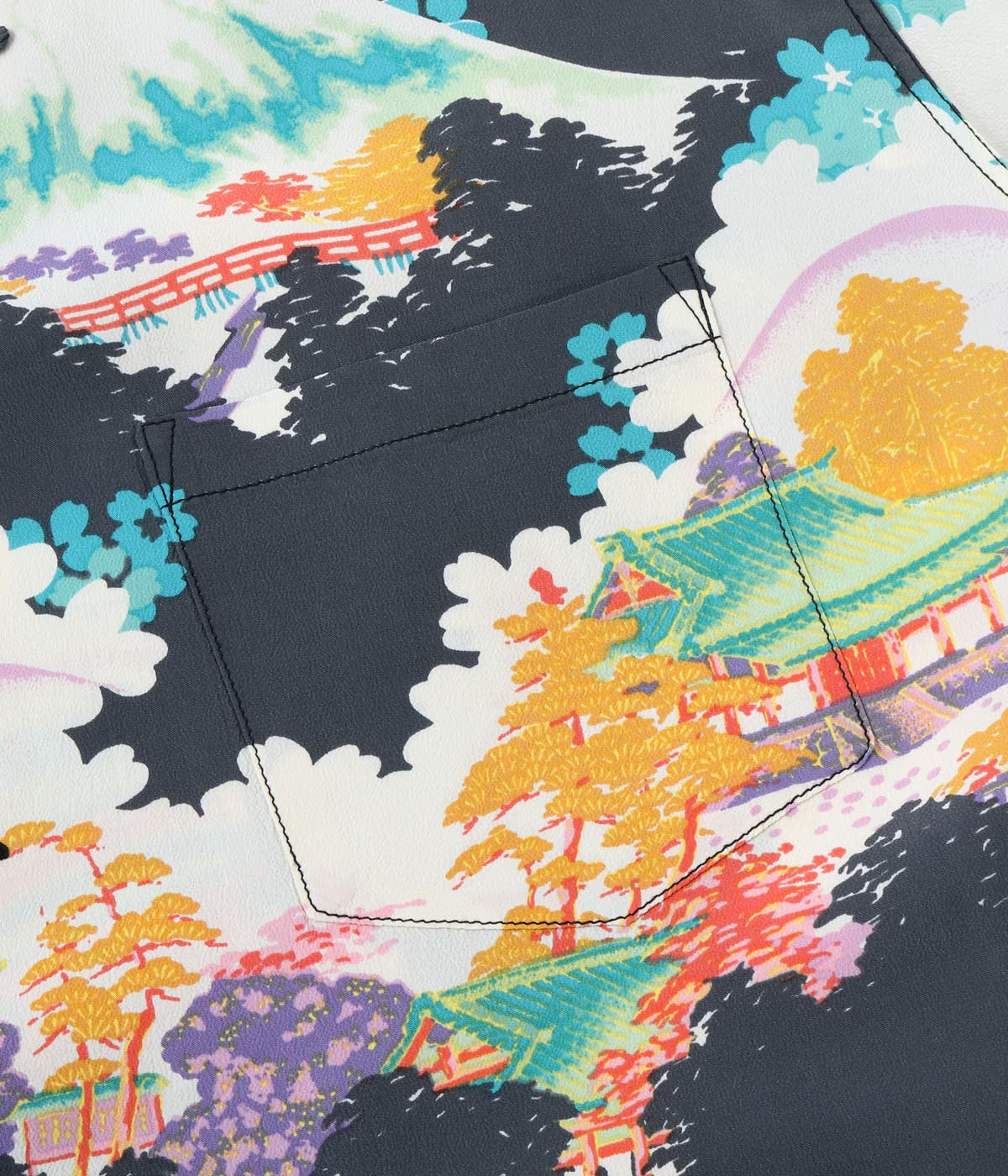 SS39618 RAYON HAWAIIAN SHIRT “ANCIENT CAPITAL” - BLACK