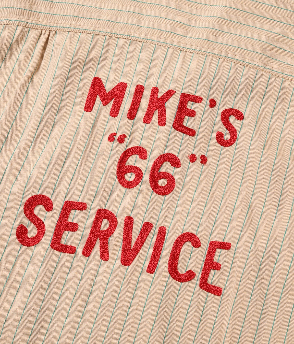SC39528 COKE STRIPE WORK SHIRT WITH CHAIN EMBROIDERED - BEIGE
