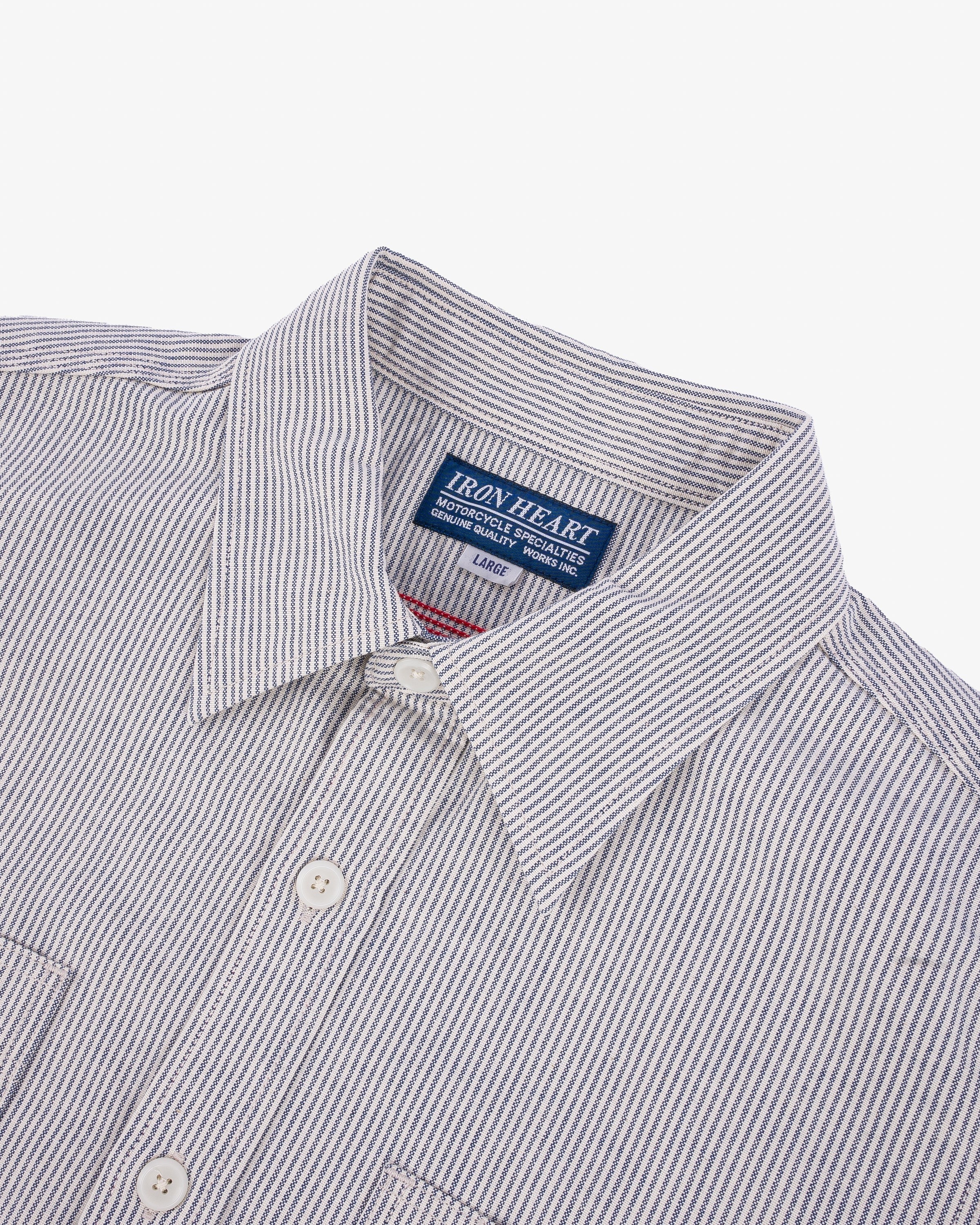 IHSH-420 5oz Selvedge Ox Cloth Short Sleeved Work Shirt - HICKORY STRIPE