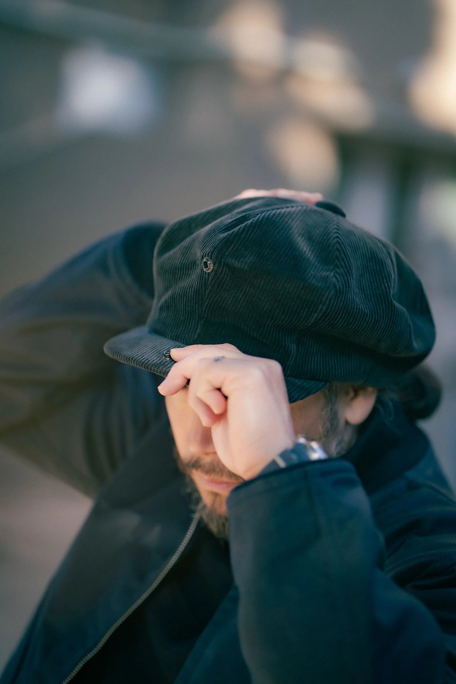 MA25106 DOUBLE DIAMOND CORDUROY NEWSBOY CAP - CHARCOAL