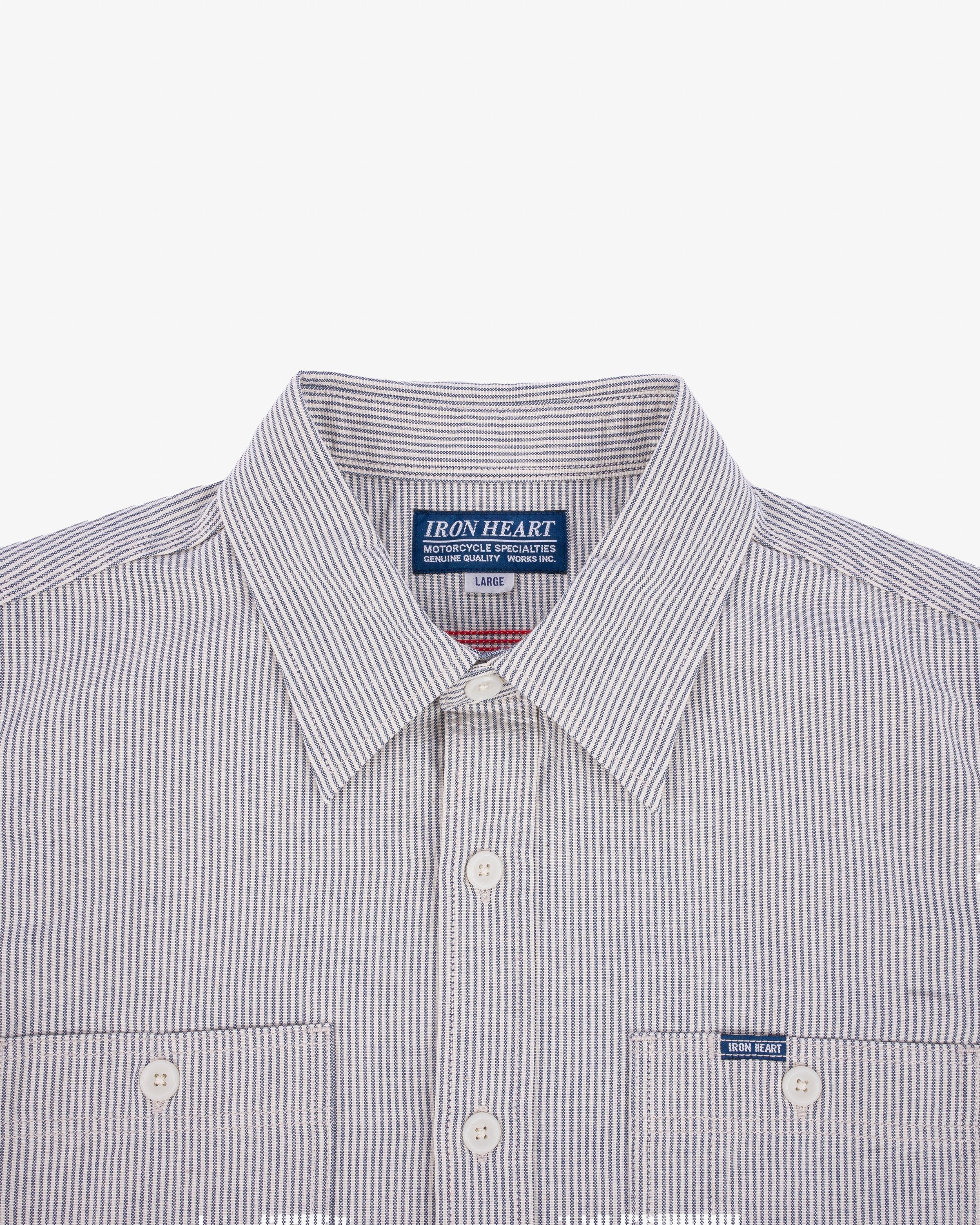 IHSH-420 5oz Selvedge Ox Cloth Short Sleeved Work Shirt - HICKORY STRIPE