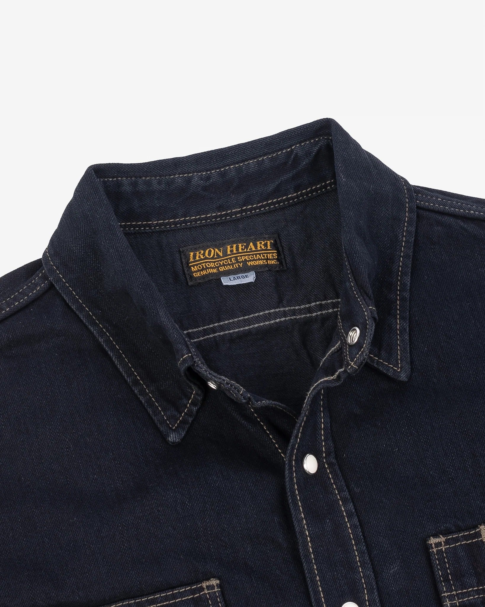 IHSH-326-OD 12OZ SELVEDGE DENIM WORK SHIRT WITH SNAPS - INDIGO OVERDYED BLACK