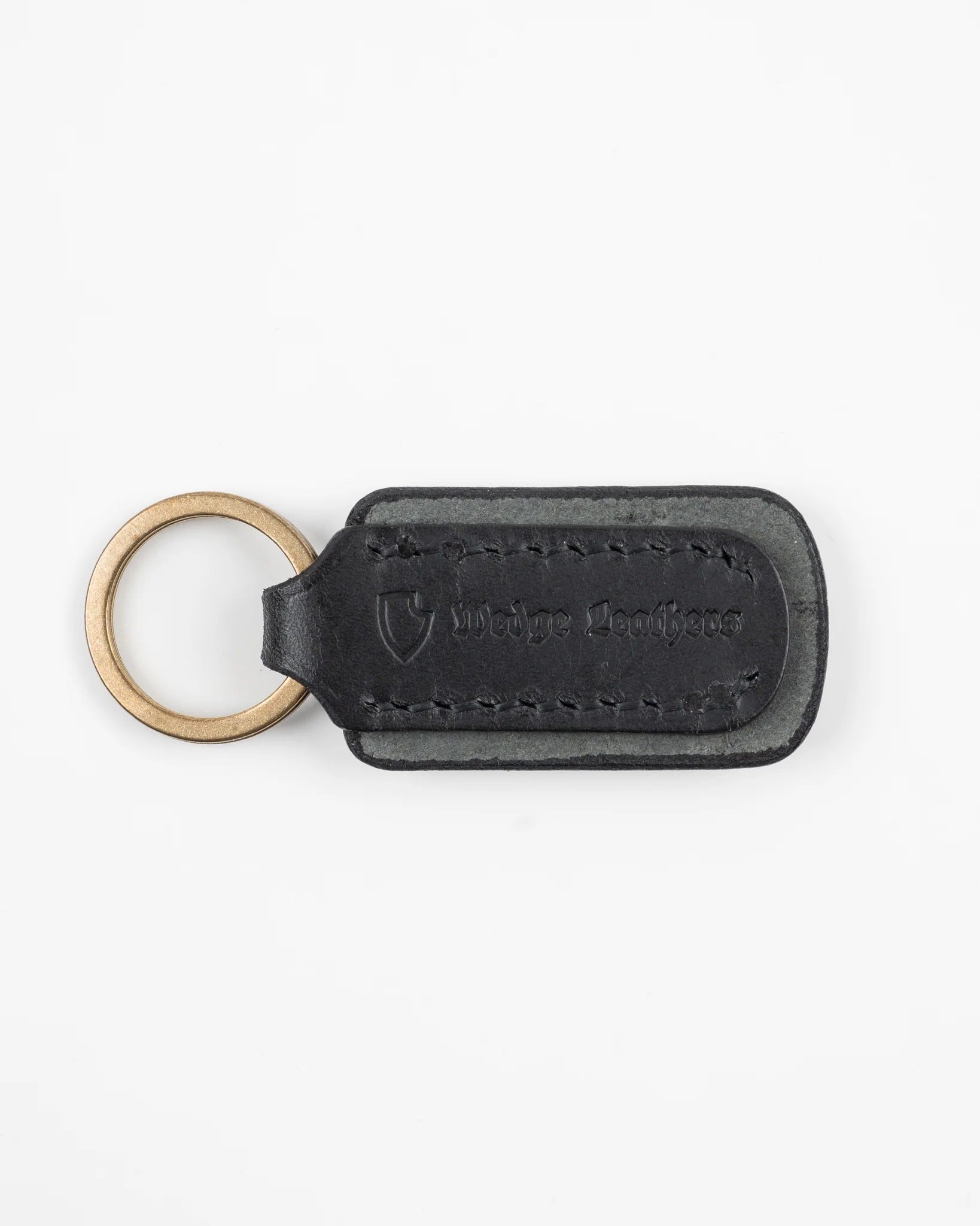 IHG-067 Buttero Leather Key Ring w/Embossed Iron Heart Logo - BLACK