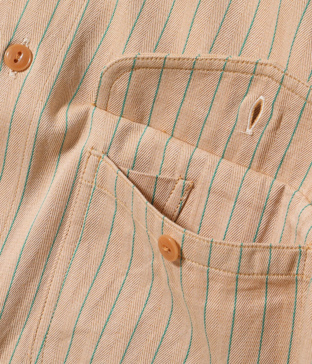 SC39528 COKE STRIPE WORK SHIRT WITH CHAIN EMBROIDERED - BEIGE