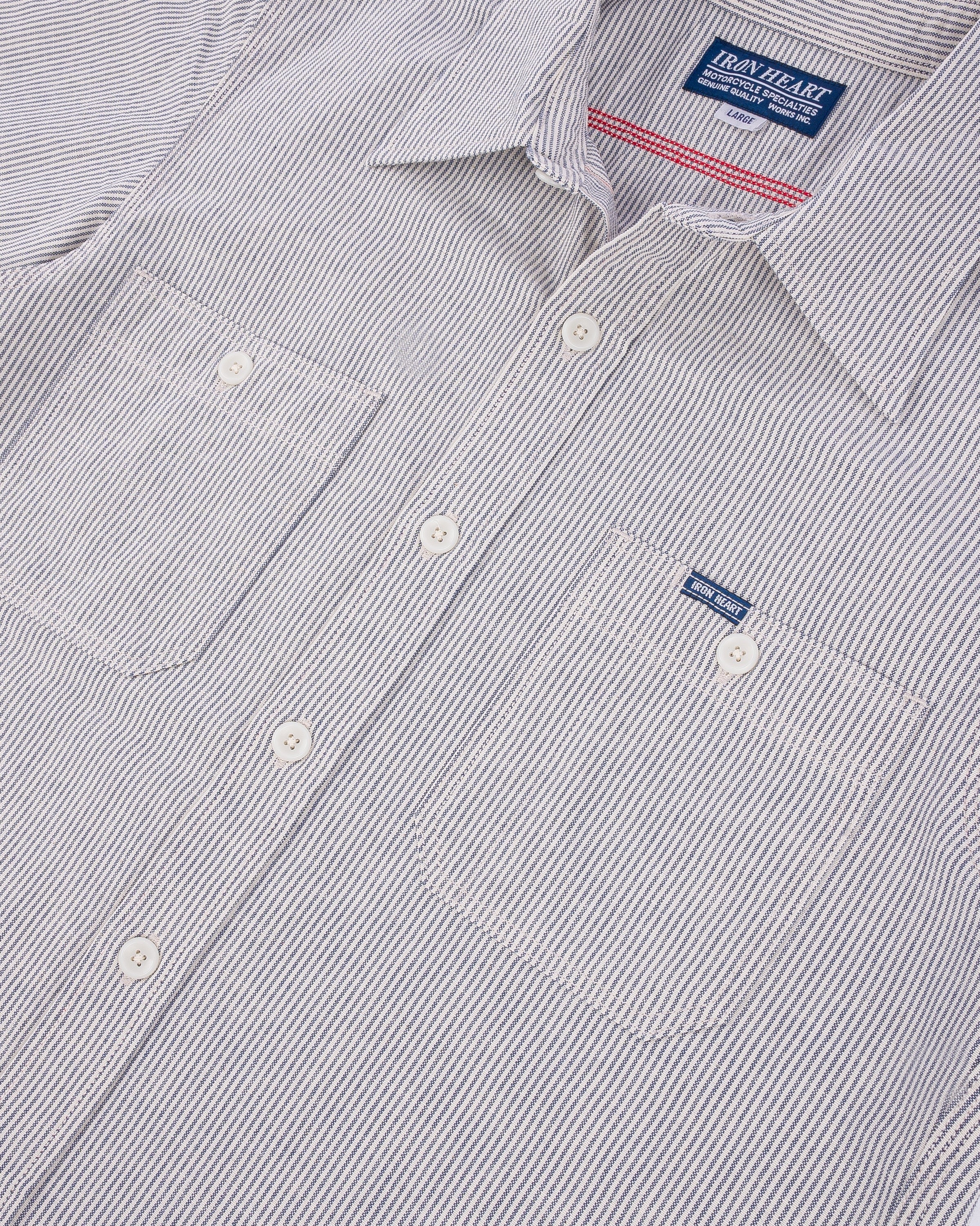 IHSH-420 5oz Selvedge Ox Cloth Short Sleeved Work Shirt - HICKORY STRIPE