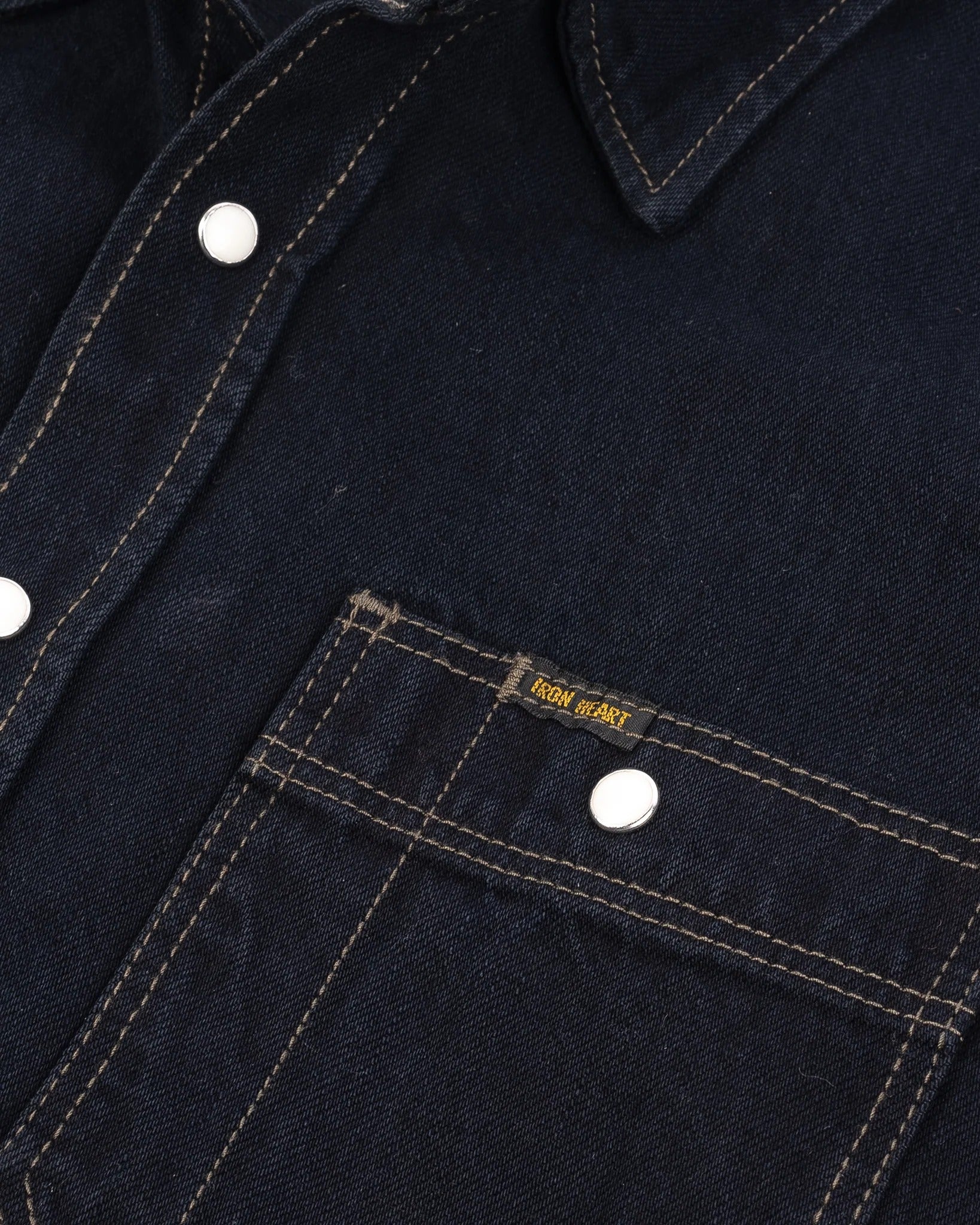 IHSH-326-OD 12OZ SELVEDGE DENIM WORK SHIRT WITH SNAPS - INDIGO OVERDYED BLACK