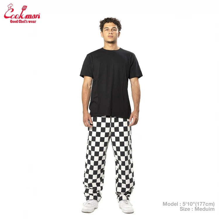 CHEF PANTS SEMIWIDE WASHED DUCK CANVAS CHECKER - BLACK