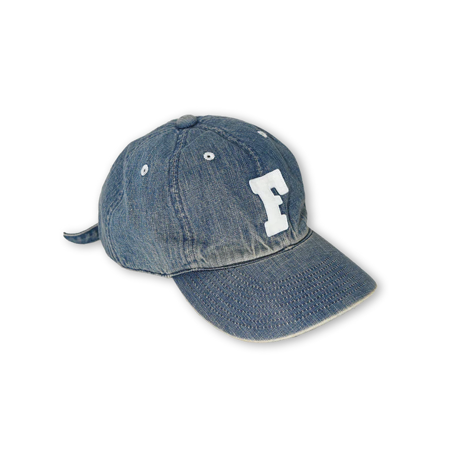 6843HW 6Panel Denim Baseball Cap ’F’ Patch Vintage Wash - INDIGO BLUE