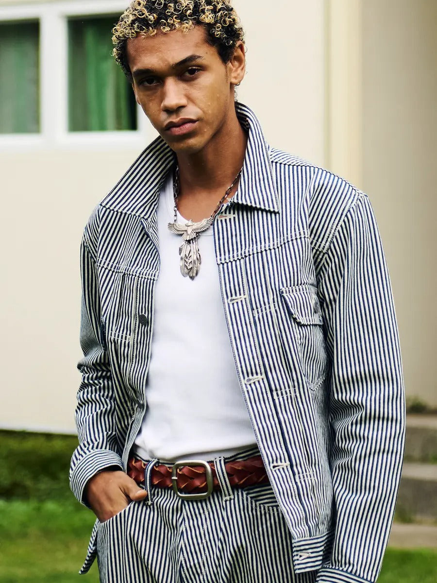 FN-OJ-D801 JACKET - 10.2oz HICKORY JACKET - BLUE x WHITE