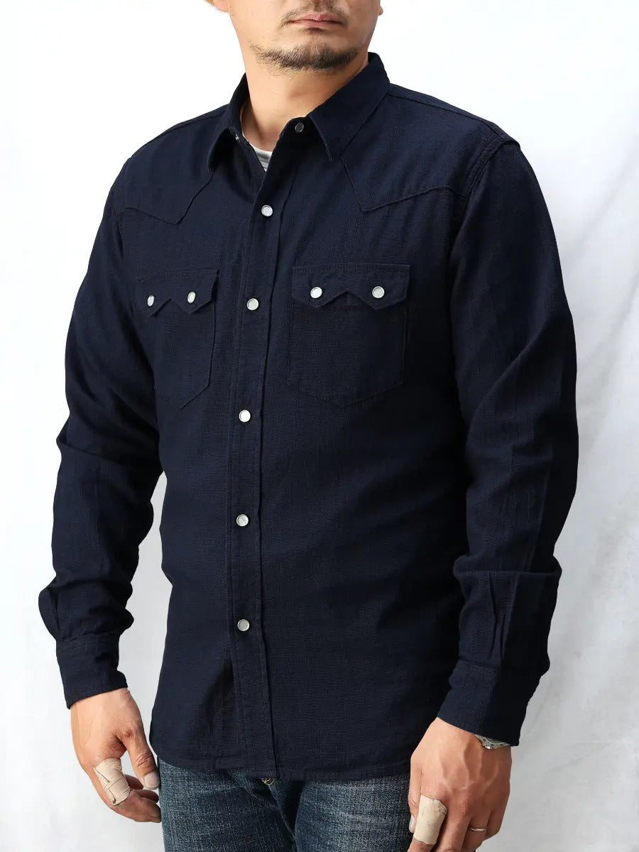 FN-SCW-002L INDIGO DOBBY WESTERN SHIRT - INDIGO