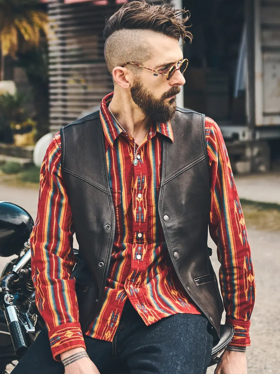 FN-SCW-018L FLANNEL SHIRT NATIVE BORDER WESTERN - RED
