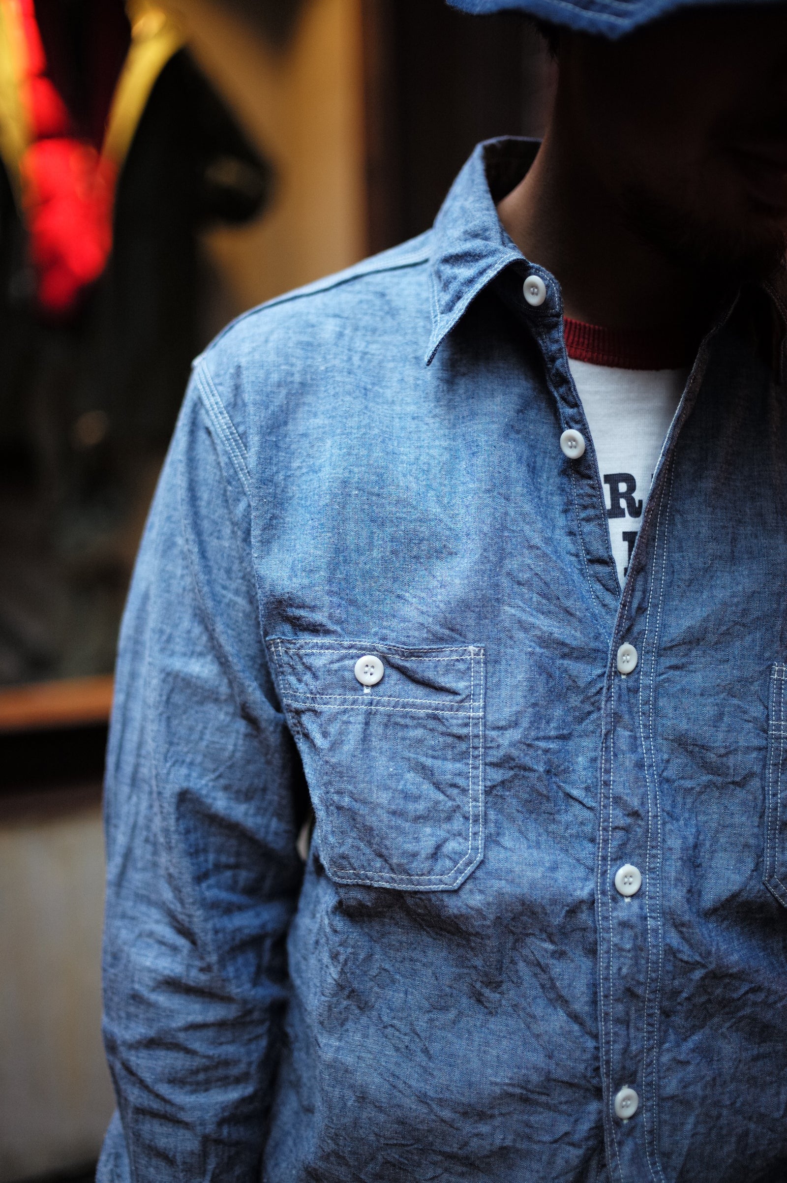 MS25104 8HU CHAMBRAY SERVICEMAN WORK SHIRT - LIGHT BLUE