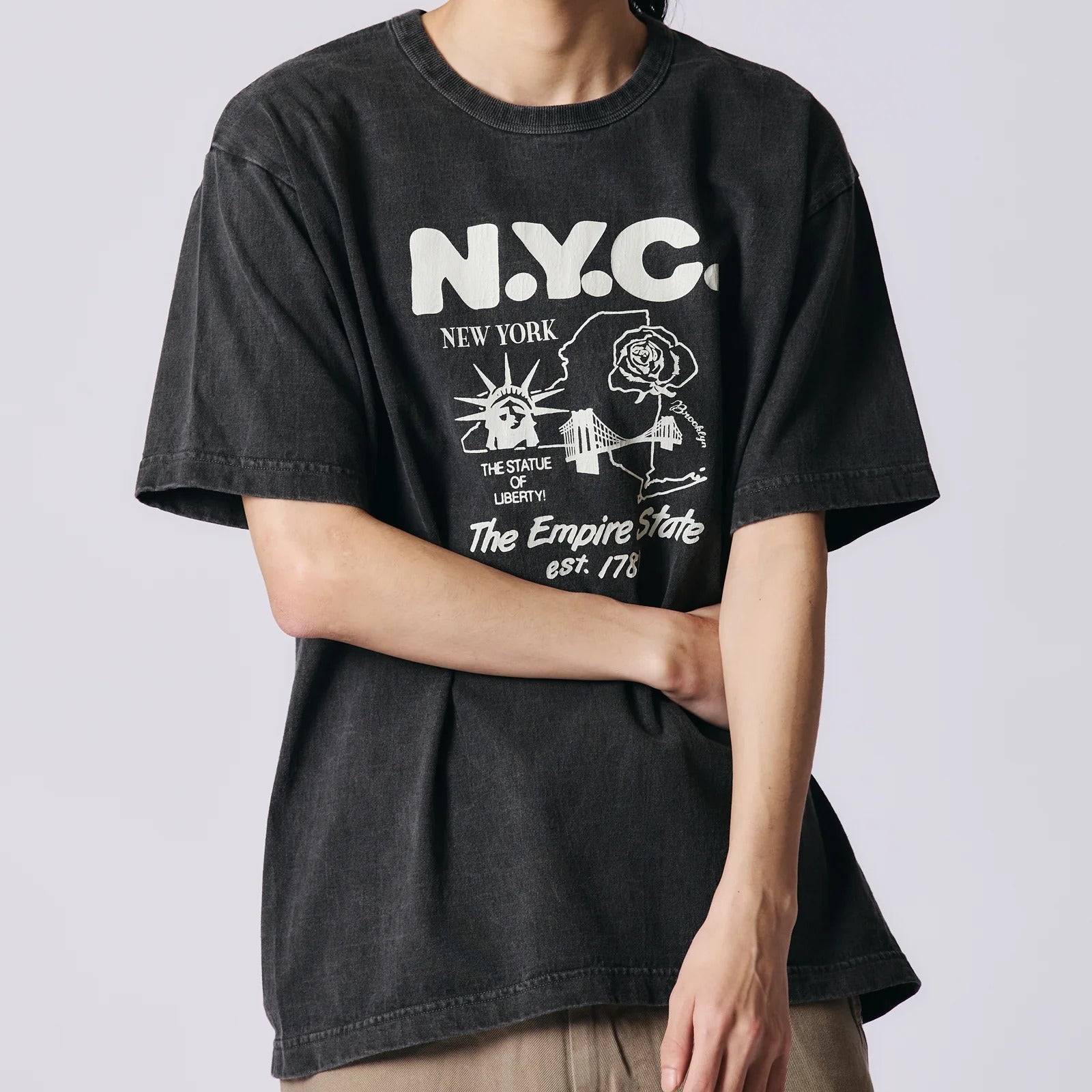 BR-25252 Pigment Dye 16/-BD Tube S/S Print T-shirt (NYC) - CHARCOAL