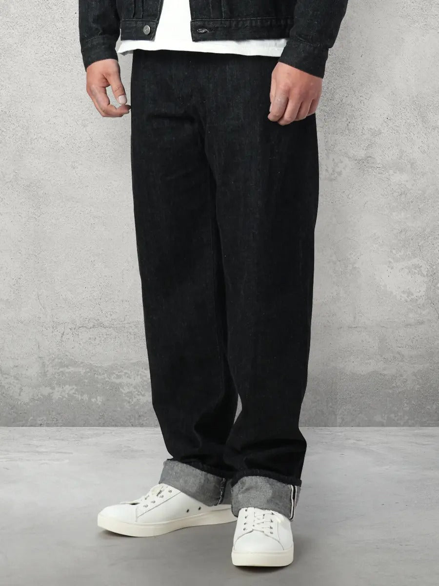 FN-PA-DB004 PANTS - BLACK DENIM WIDE TAPERED - BLACK