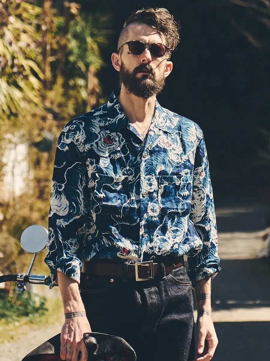 FN-SCR-017L LINEN SHIRTS - " HYAKUTORA" - INDIGO