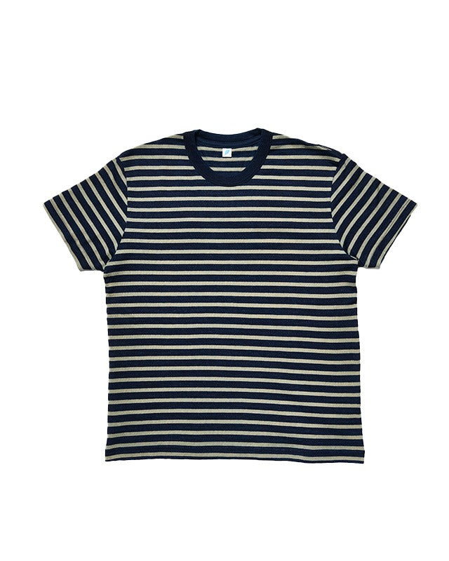 SS-5407-1 Heavyweight Striped Short Sleeve T-shirt - INDIGO X BEIGE