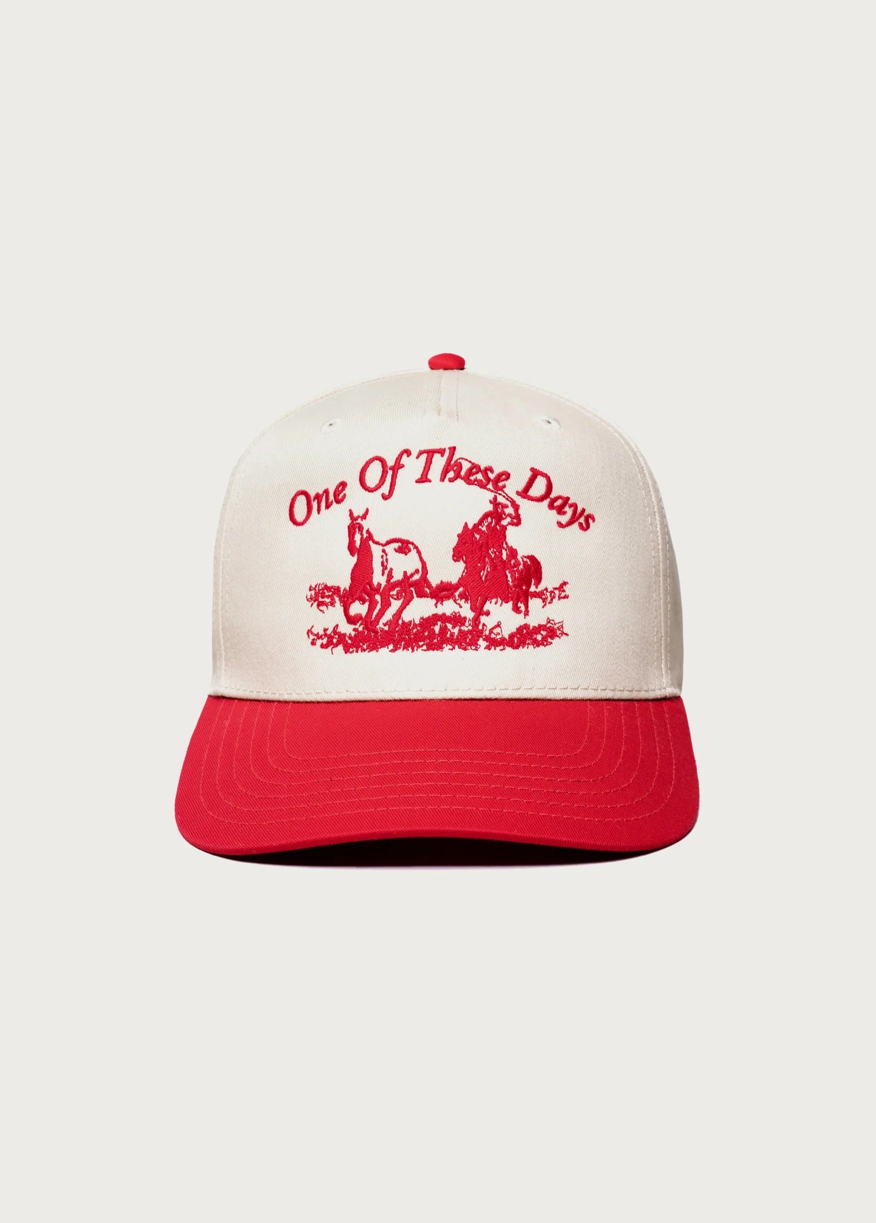 JUST FOR A MOMENT 5 PANEL HAT - RED/NATURAL