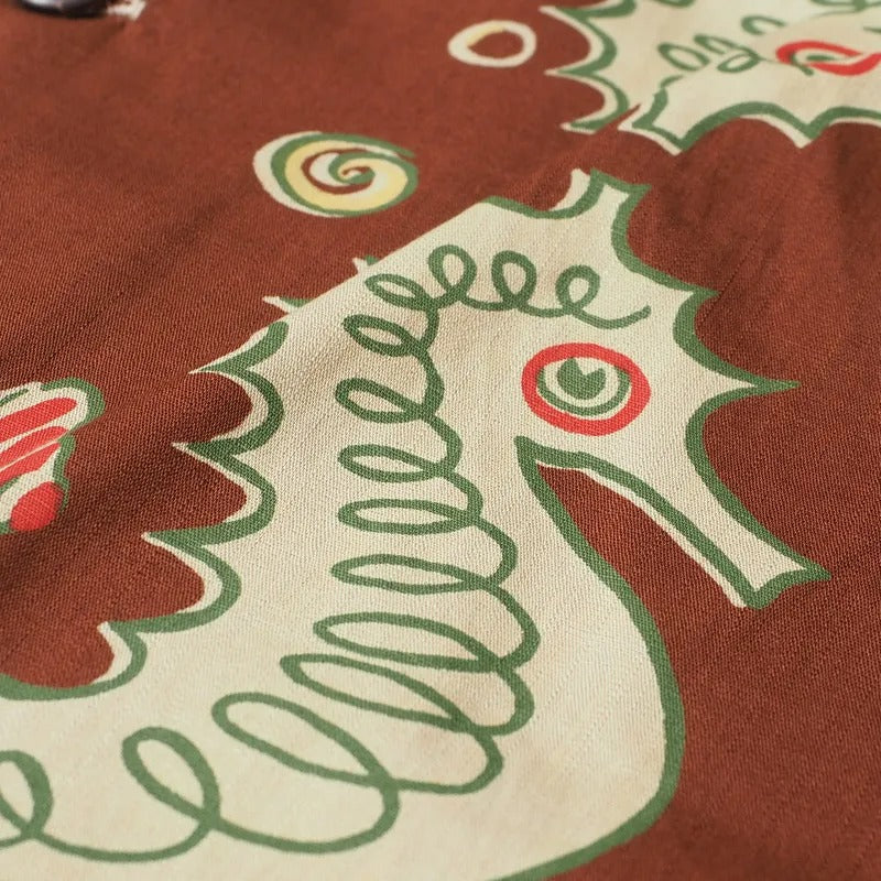 JG-19 SEAHORSE VS STARFISH PRINT SHIRT - BROWN