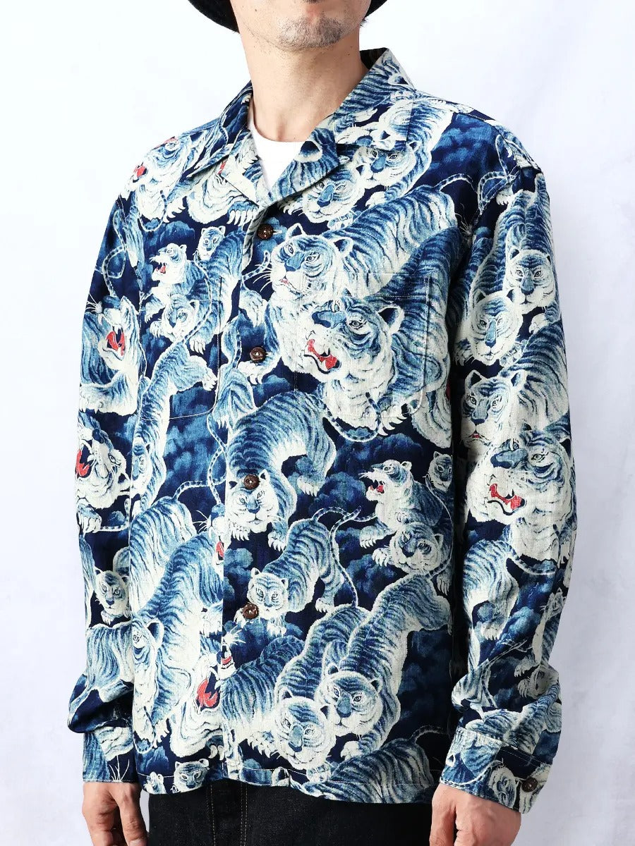 FN-SCR-017L LINEN SHIRTS - " HYAKUTORA" - INDIGO