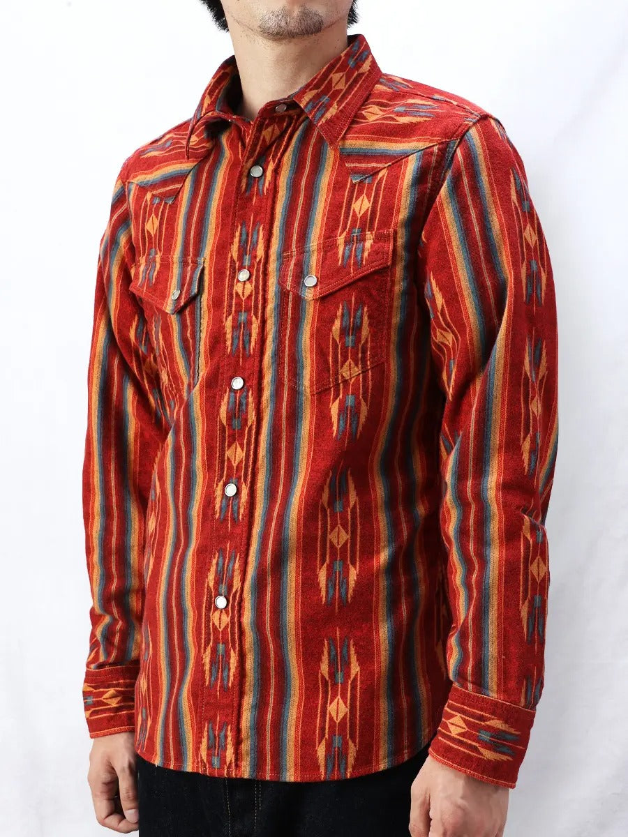 FN-SCW-018L FLANNEL SHIRT NATIVE BORDER WESTERN - RED