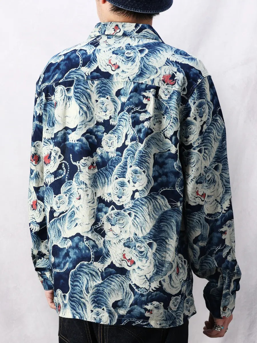 FN-SCR-017L LINEN SHIRTS - " HYAKUTORA" - INDIGO