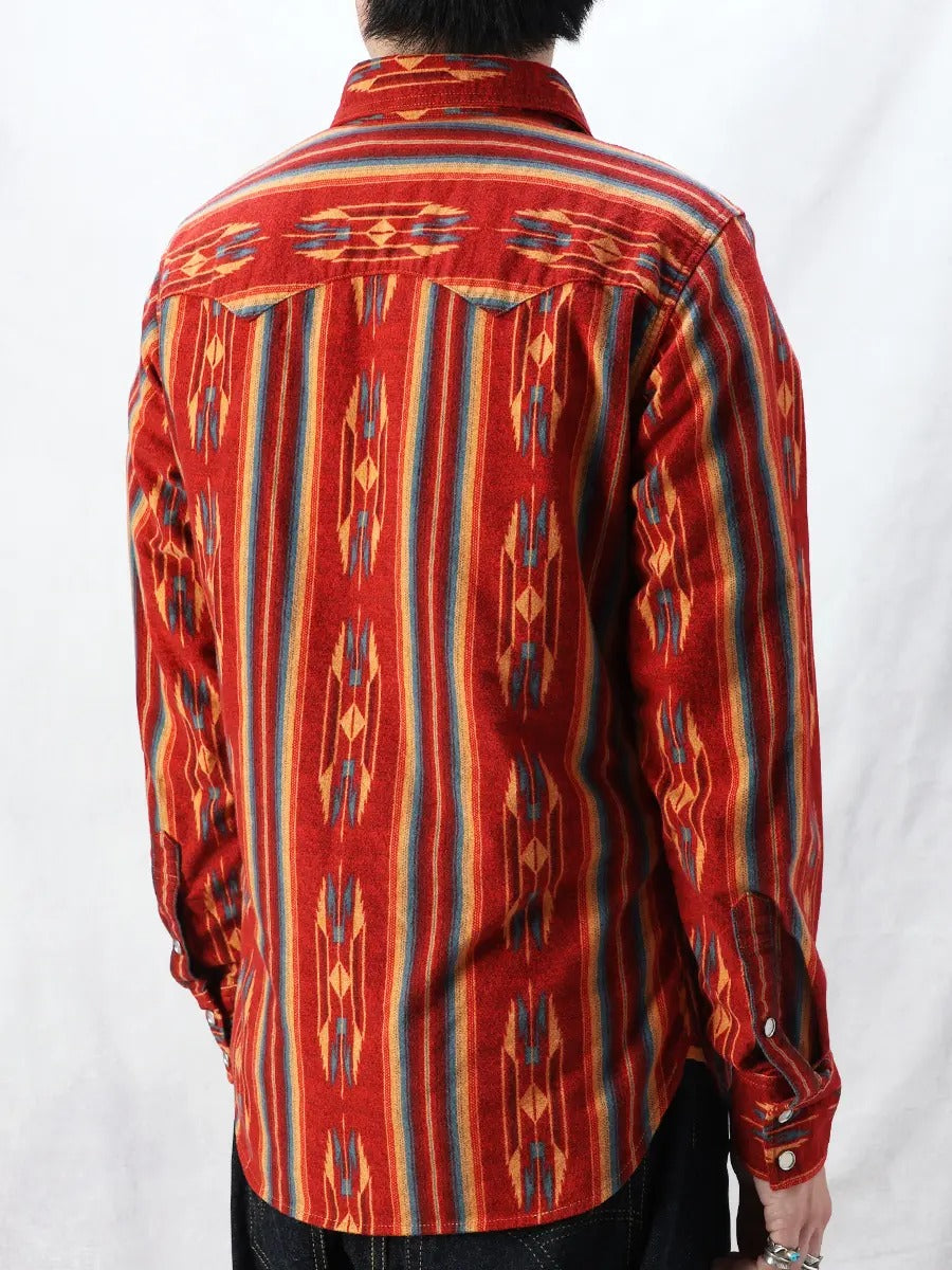 FN-SCW-018L FLANNEL SHIRT NATIVE BORDER WESTERN - RED