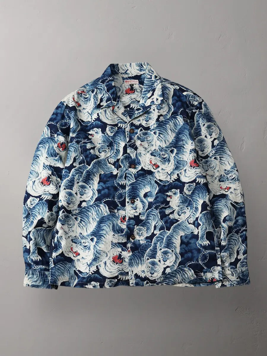 FN-SCR-017L LINEN SHIRTS - " HYAKUTORA" - INDIGO