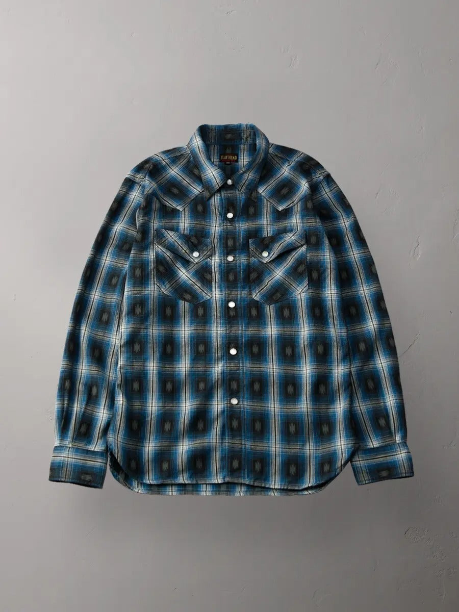 FN-SNW-004L SHIRT - NATIVE CHECK WESTERN - SAX