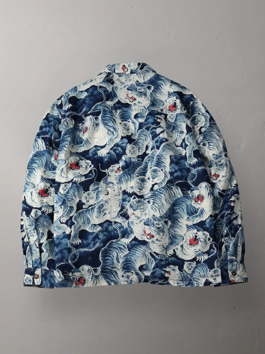 FN-SCR-017L LINEN SHIRTS - " HYAKUTORA" - INDIGO