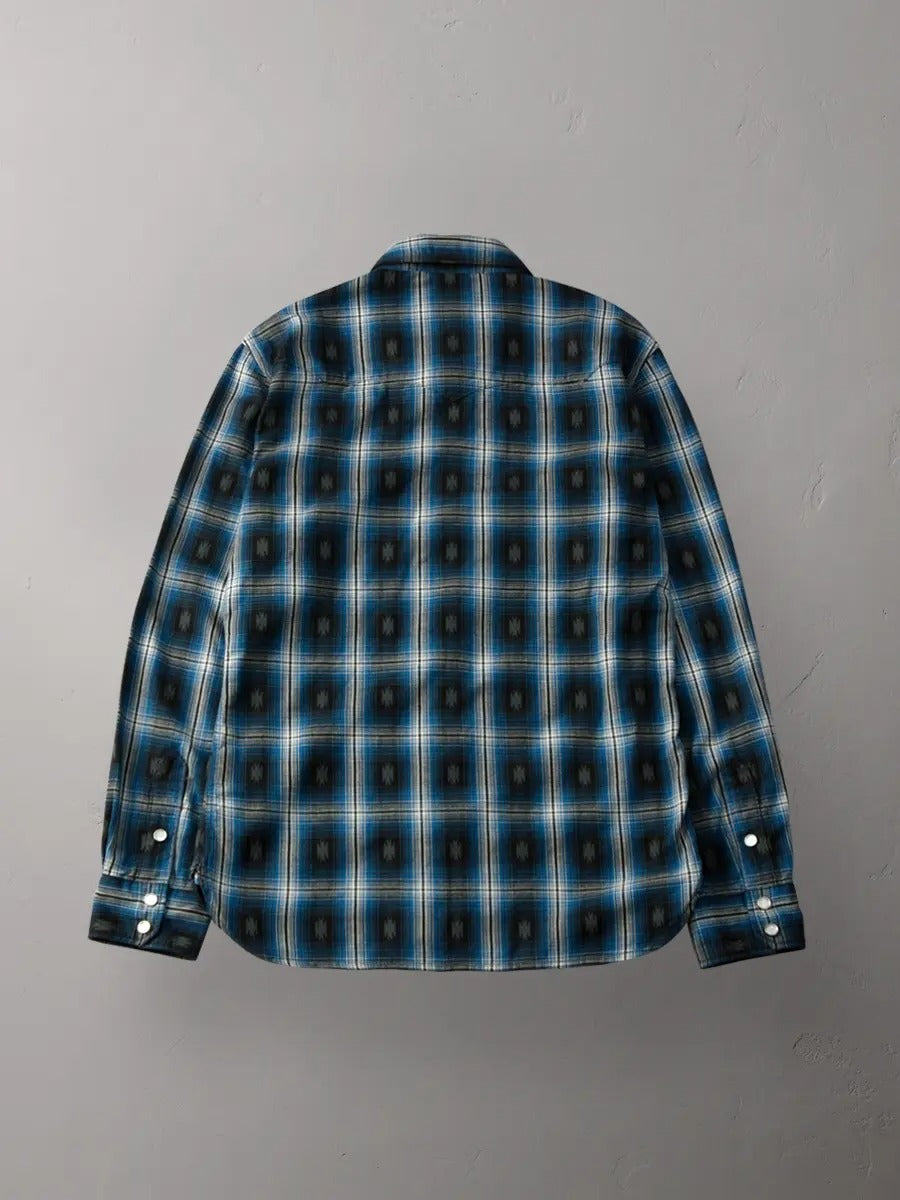 FN-SNW-004L SHIRT - NATIVE CHECK WESTERN - SAX