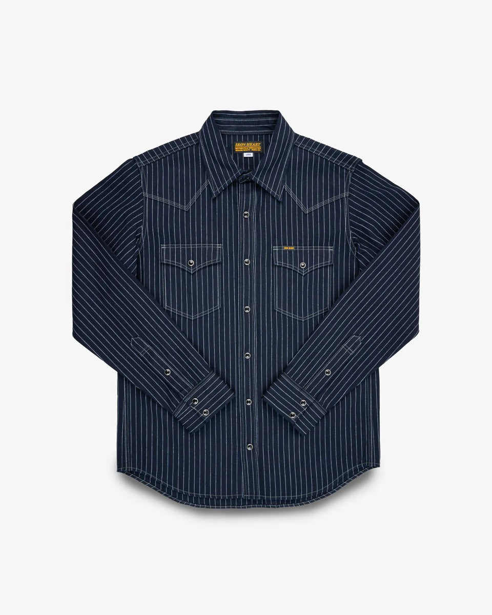 IHSH-424-IND 8.5OZ HERRINGBONE STRIPE WESTERN SHIRT - INDIGO